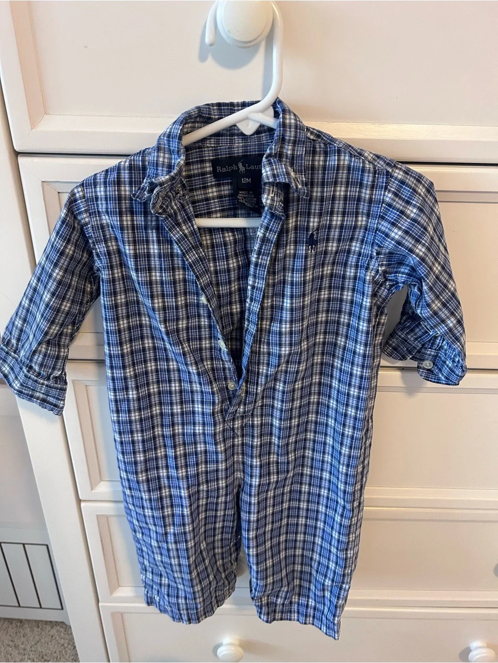 Ralph Lauren Blue Plaid Button-Down Coverall